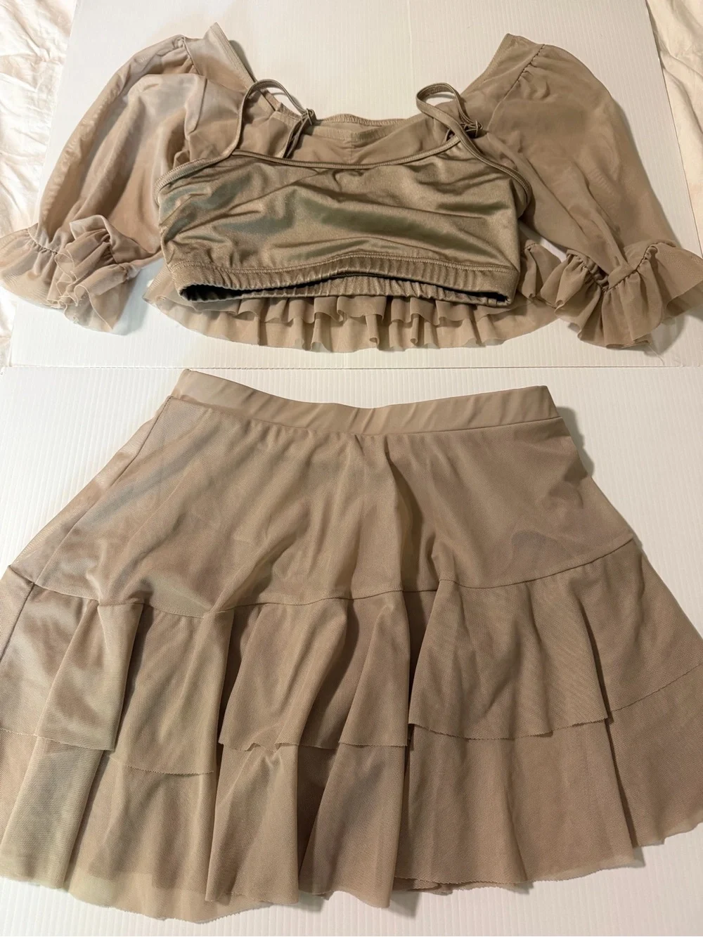 Weissman Balera dance costume tan nude illusion mesh 2 piece 17134 17176 MA adul